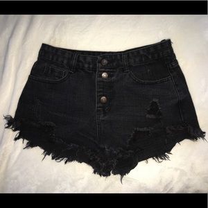 Ruffled Black Denim Shorts